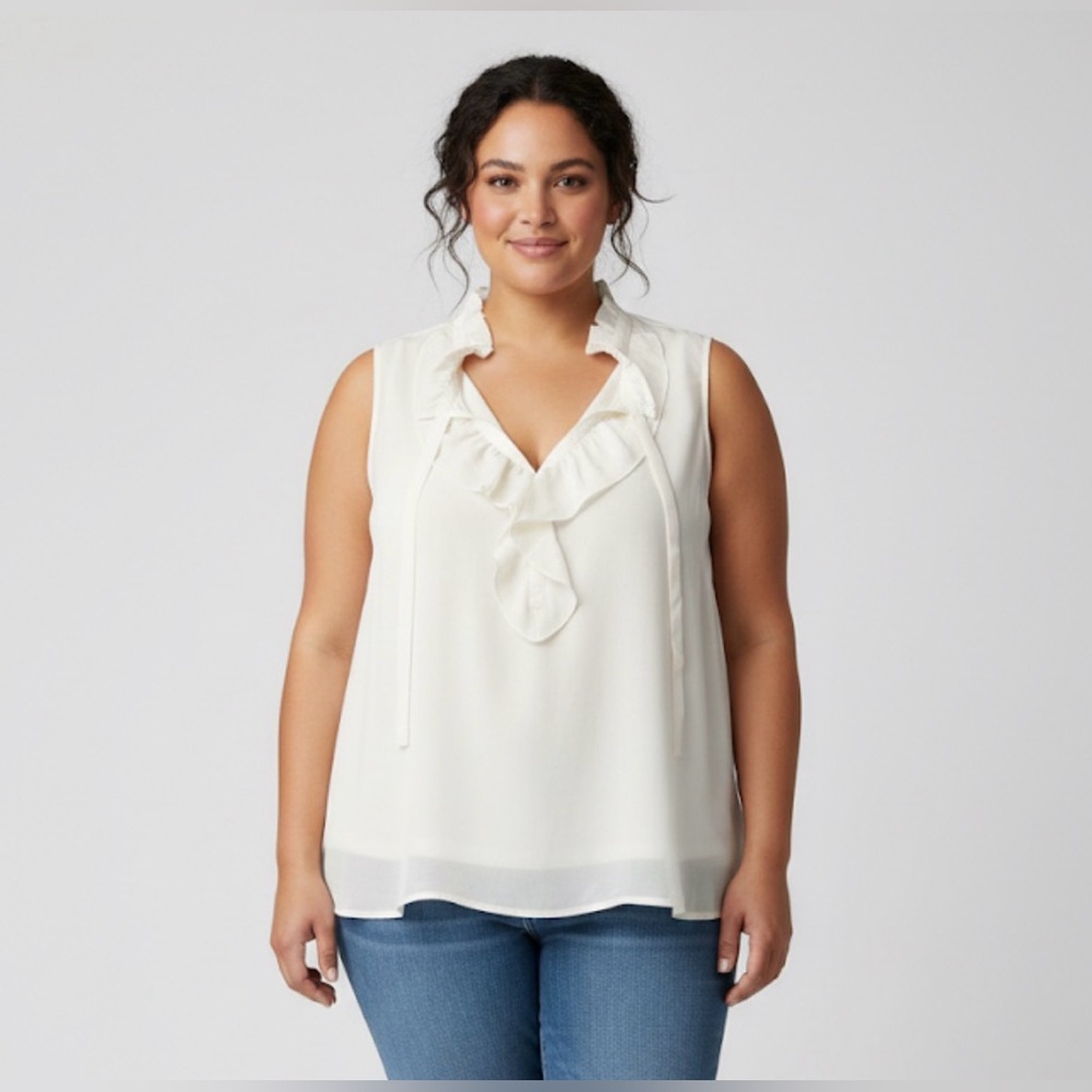 LOFT Women's Ivory Ruffle Sleeveless Blouse